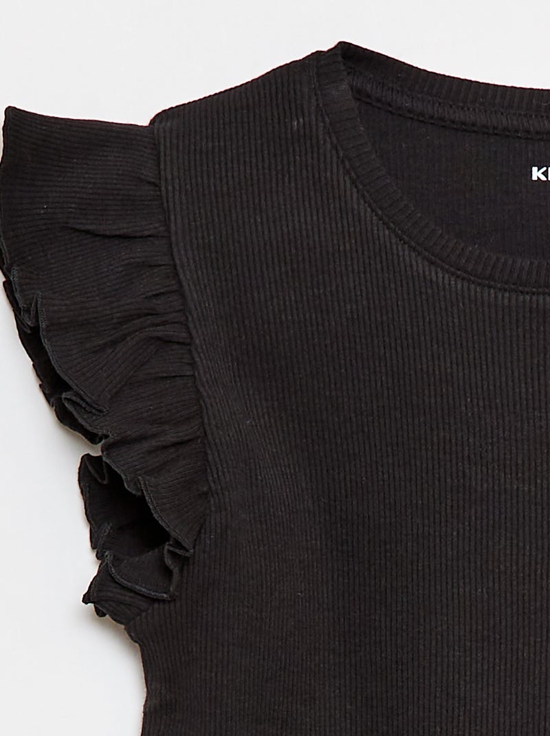 T-shirt a costine con maniche a volant Nero - Kiabi