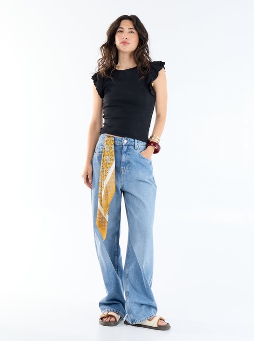 T-shirt a costine con maniche a volant - Kiabi