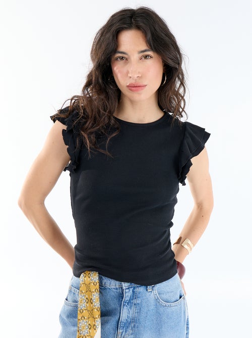 T-shirt a costine con maniche a volant - Kiabi