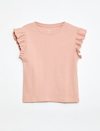 T-shirt a costine con maniche a volant