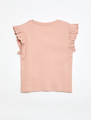 T-shirt a costine con maniche a volant