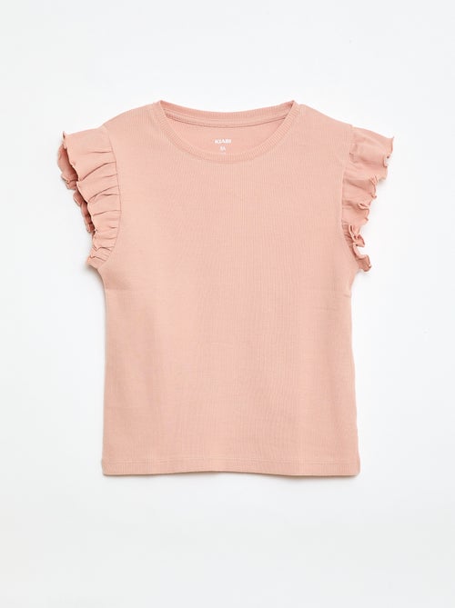 T-shirt a costine con maniche a volant - Kiabi
