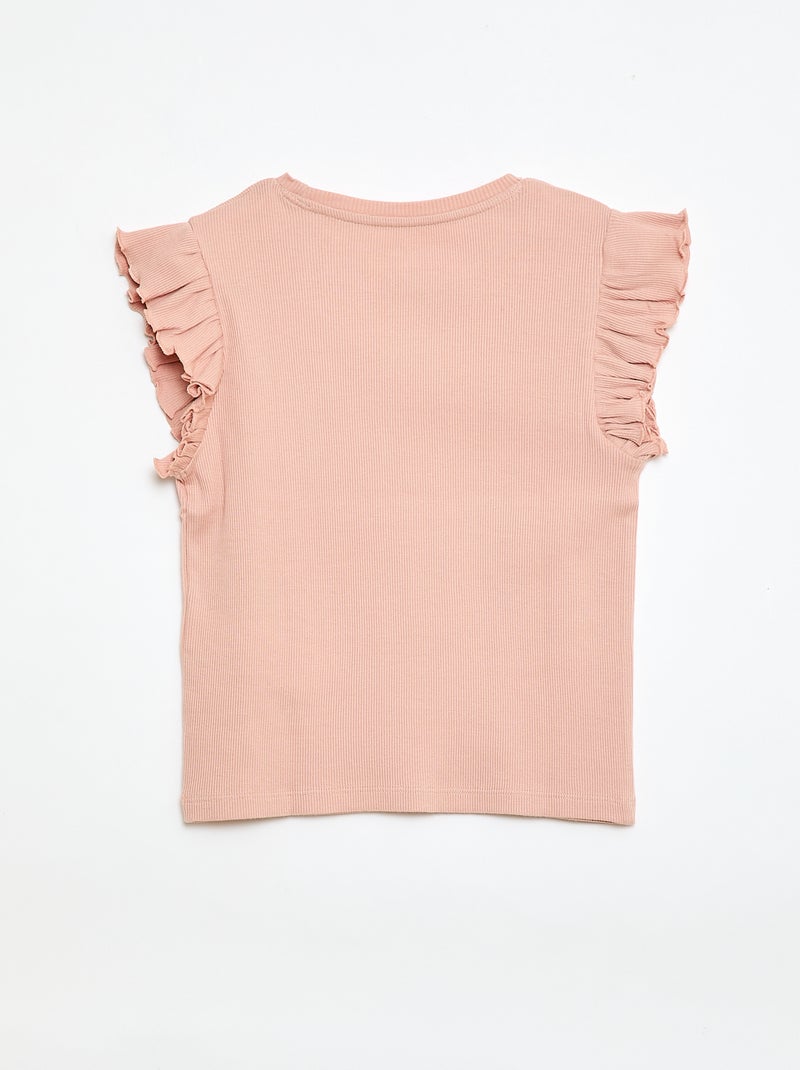 T-shirt a costine con maniche a volant Rosa - Kiabi