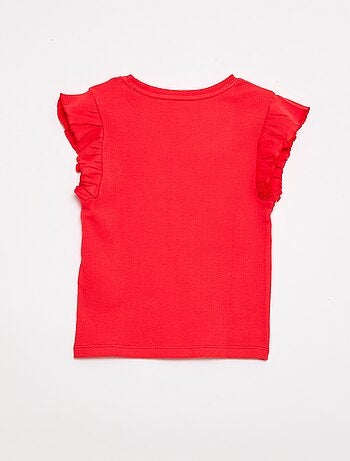 T-shirt a costine con maniche a volant