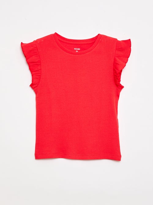 T-shirt a costine con maniche a volant - Kiabi