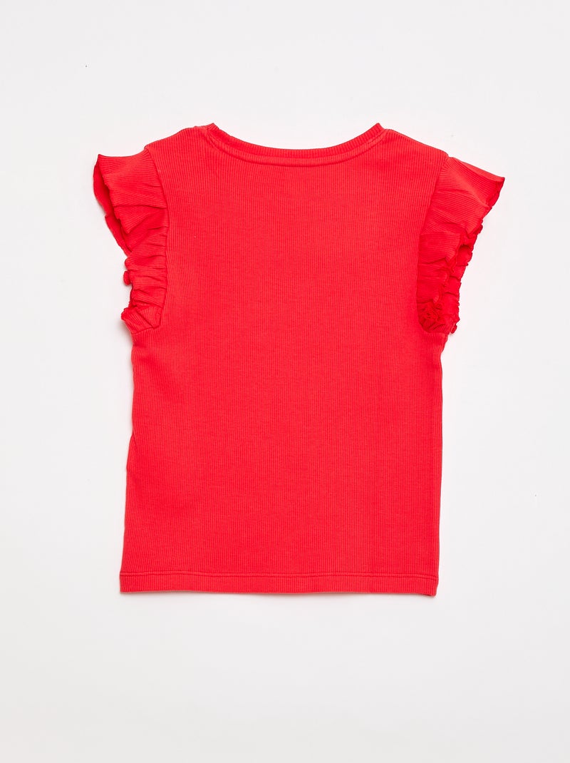 T-shirt a costine con maniche a volant Rosso - Kiabi