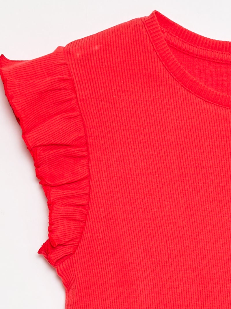 T-shirt a costine con maniche a volant Rosso - Kiabi