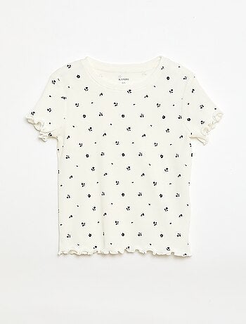 T-shirt a costine con maniche corte a volant