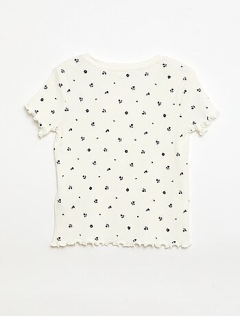 T-shirt a costine con maniche corte a volant