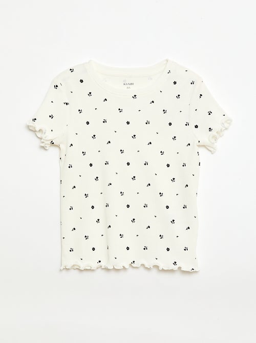 T-shirt a costine con maniche corte a volant - Kiabi