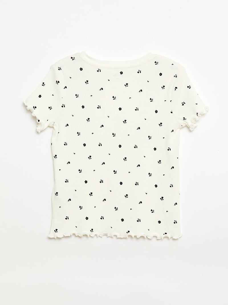 T-shirt a costine con maniche corte a volant Beige - Kiabi