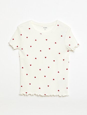 T-shirt a costine con maniche corte a volant