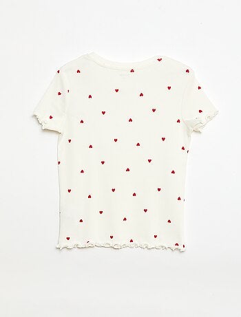 T-shirt a costine con maniche corte a volant