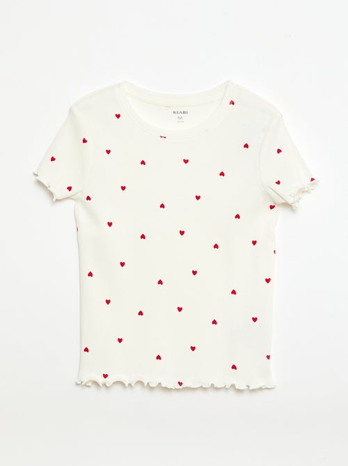 T-shirt a costine con maniche corte a volant - Kiabi
