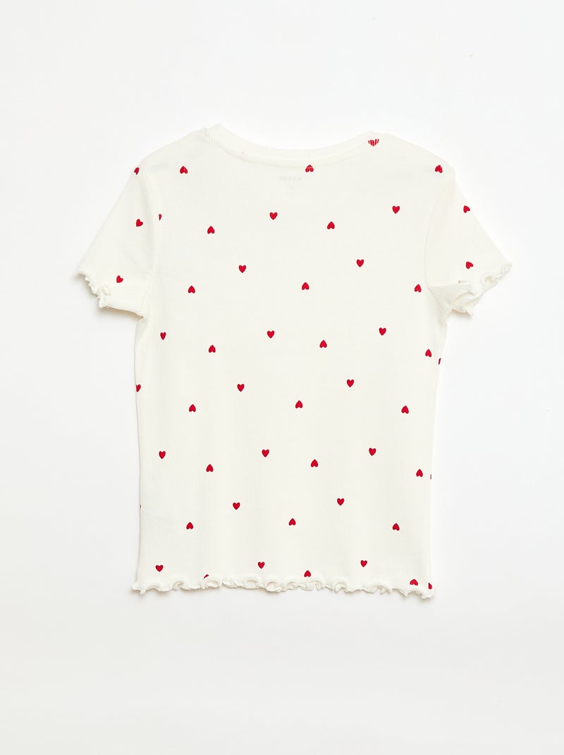 T-shirt a costine con maniche corte a volant Bianco - Kiabi