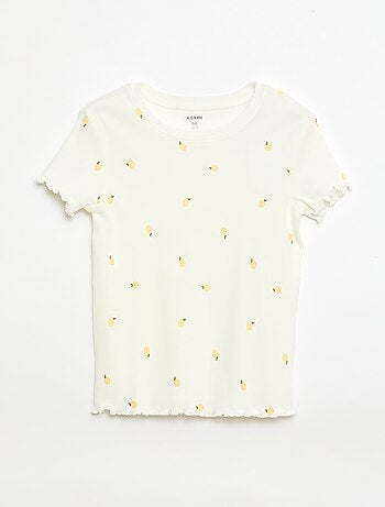 T-shirt a costine con maniche corte a volant