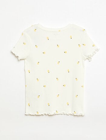 T-shirt a costine con maniche corte a volant