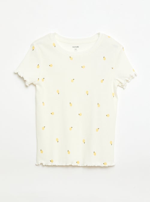 T-shirt a costine con maniche corte a volant - Kiabi