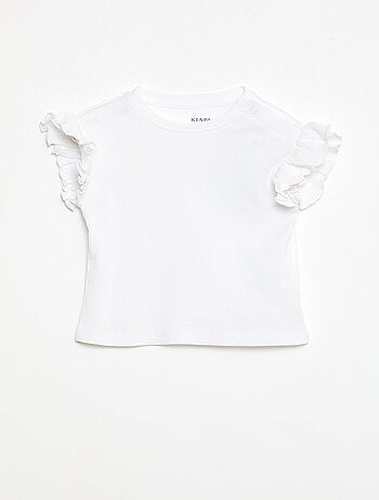 T-shirt a costine con maniche corte a volant