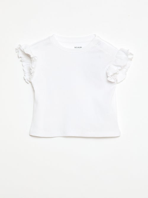 T-shirt a costine con maniche corte a volant - Kiabi