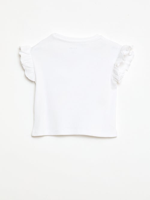 T-shirt a costine con maniche corte a volant - Kiabi