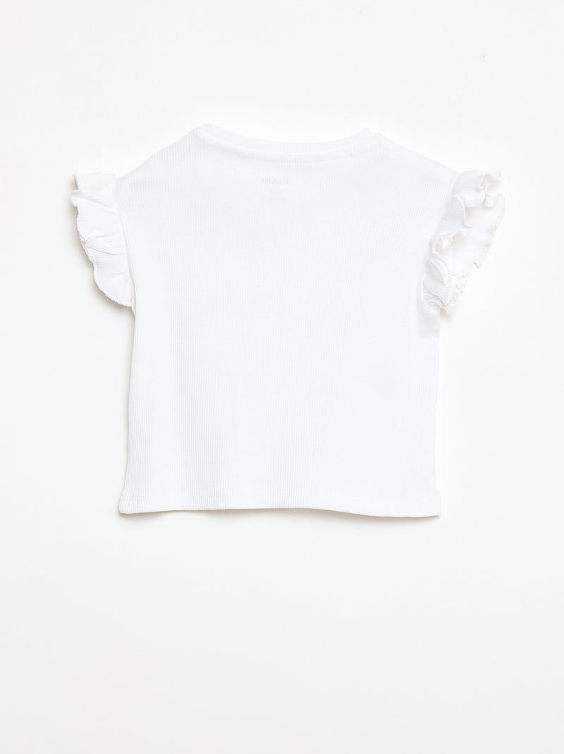 T-shirt a costine con maniche corte a volant Bianco - Kiabi