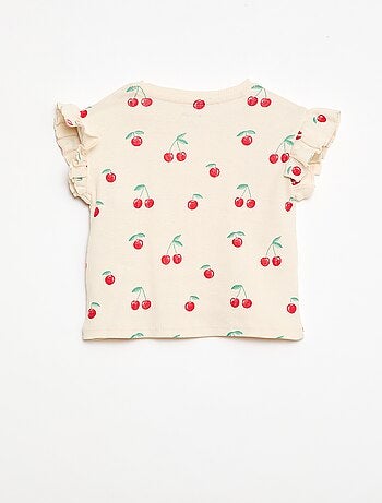 T-shirt a costine con maniche corte a volant