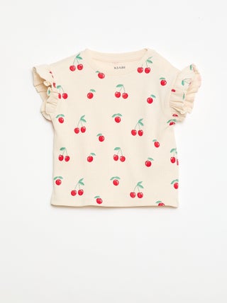 T-shirt a costine con maniche corte a volant