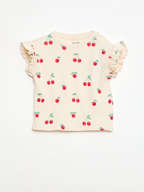 T-shirt a costine con maniche corte a volant - Kiabi