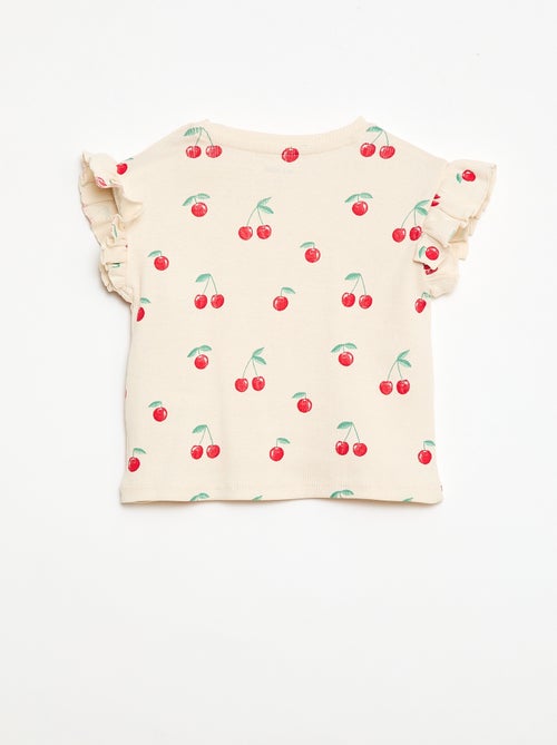 T-shirt a costine con maniche corte a volant - Kiabi