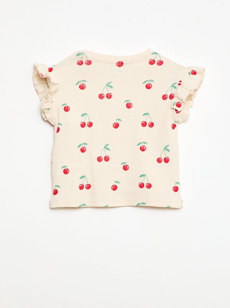 T-shirt a costine con maniche corte a volant Bianco - Kiabi