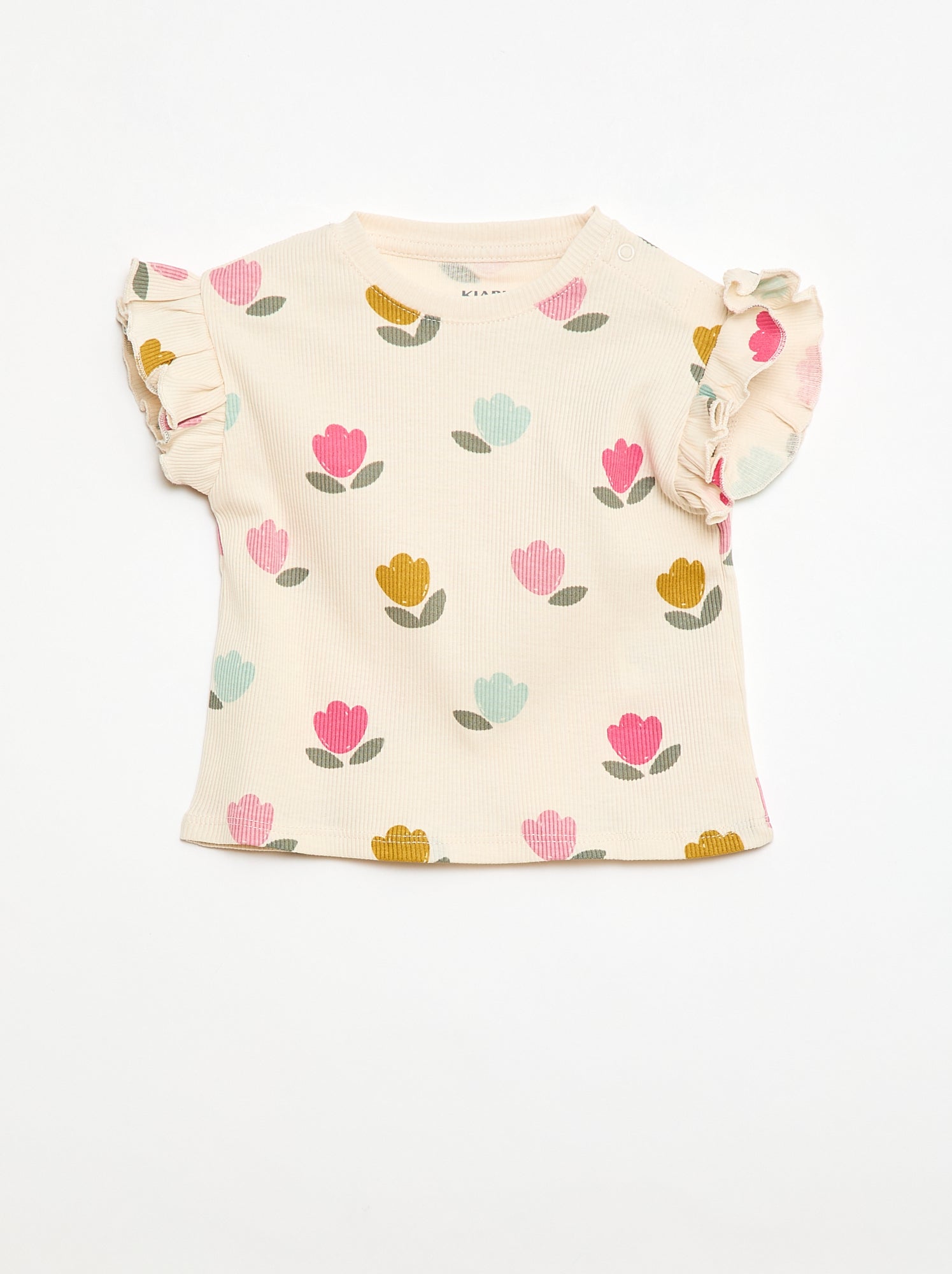 T-shirt a costine con maniche corte a volant