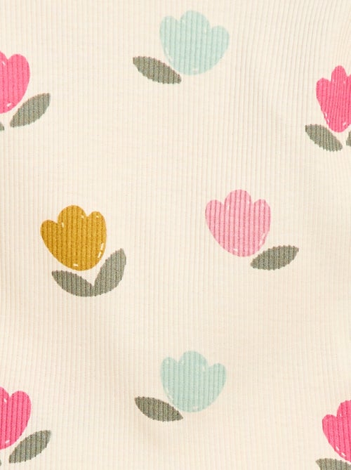 T-shirt a costine con maniche corte a volant - Kiabi