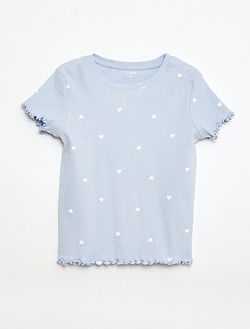 T-shirt a costine con maniche corte a volant