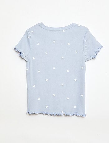 T-shirt a costine con maniche corte a volant