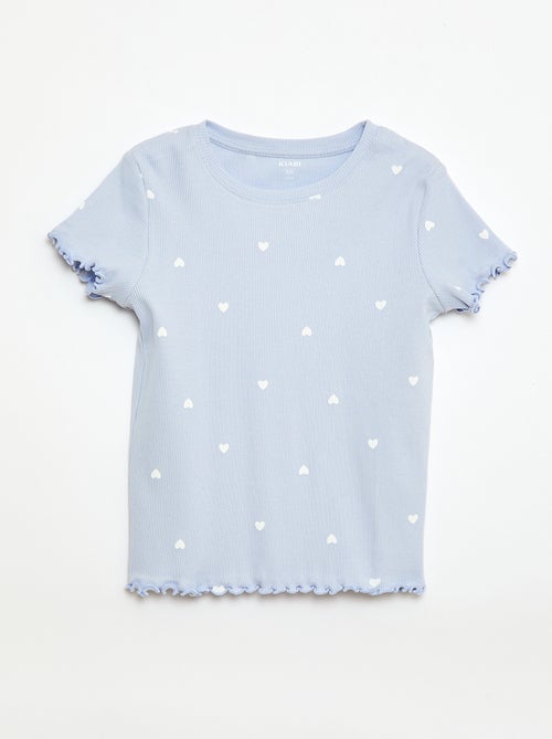 T-shirt a costine con maniche corte a volant - Kiabi