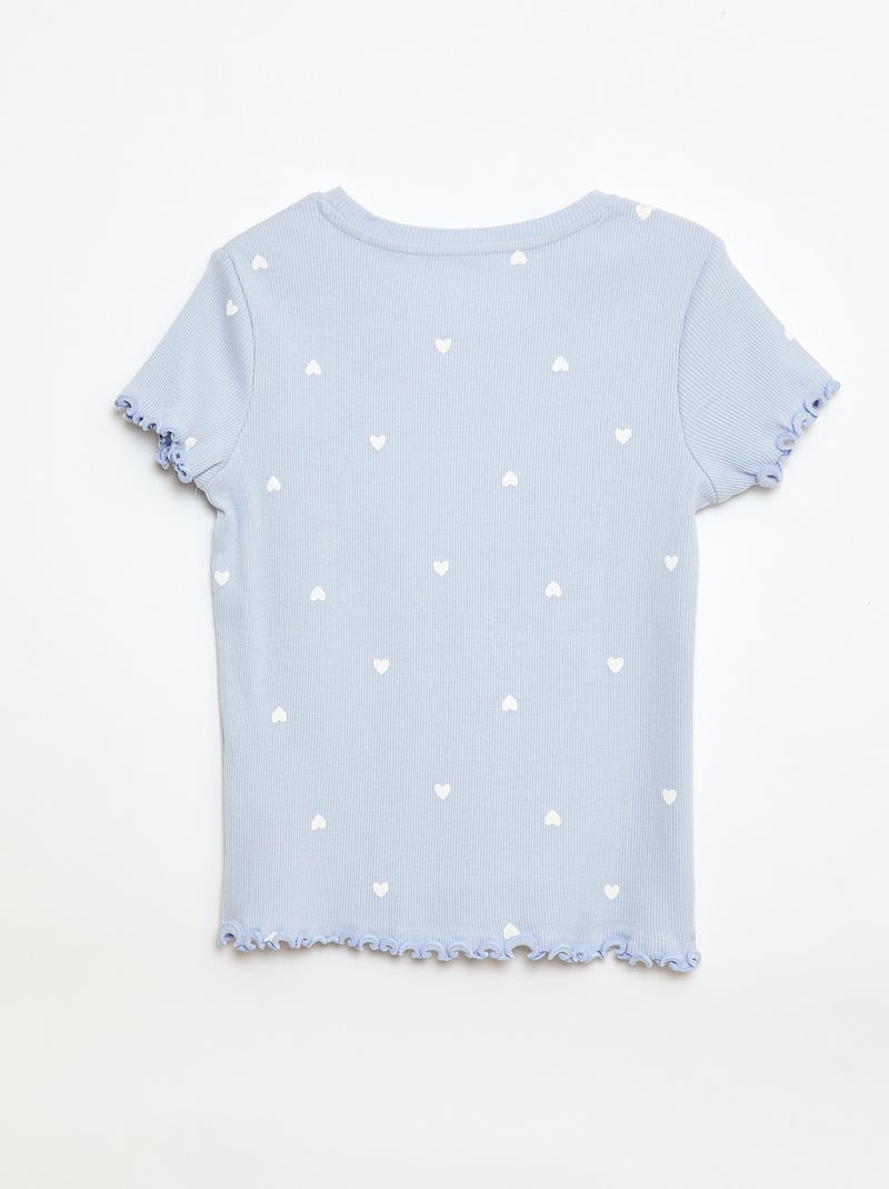 T-shirt a costine con maniche corte a volant Blu - Kiabi