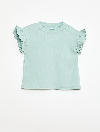T-shirt a costine con maniche corte a volant