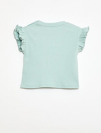 T-shirt a costine con maniche corte a volant