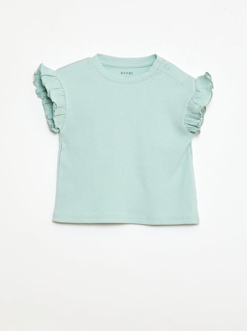 T-shirt a costine con maniche corte a volant - Kiabi
