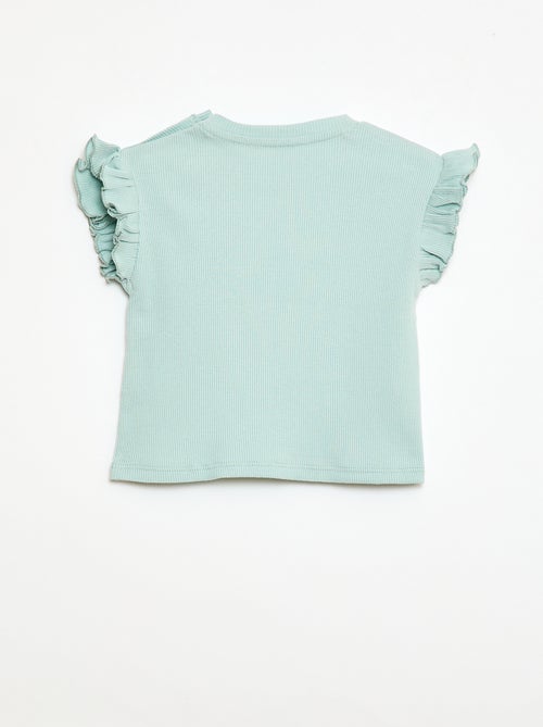 T-shirt a costine con maniche corte a volant - Kiabi