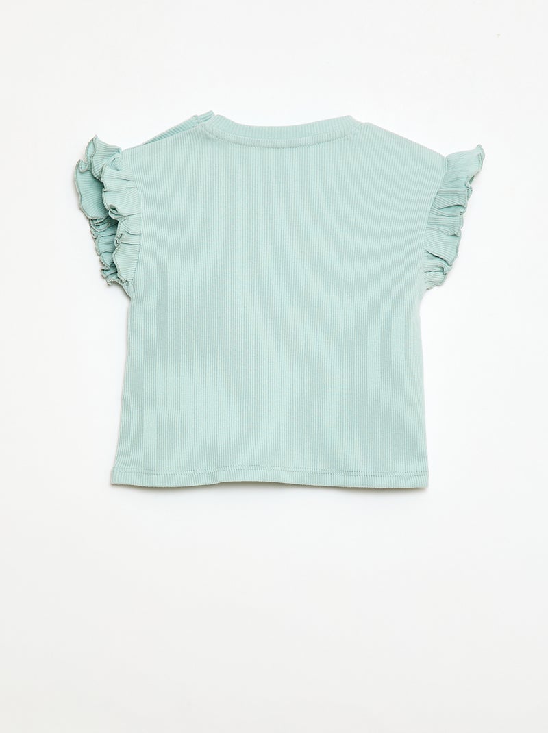 T-shirt a costine con maniche corte a volant Blu - Kiabi