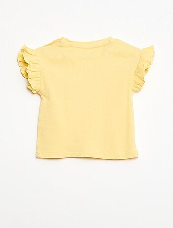 T-shirt a costine con maniche corte a volant