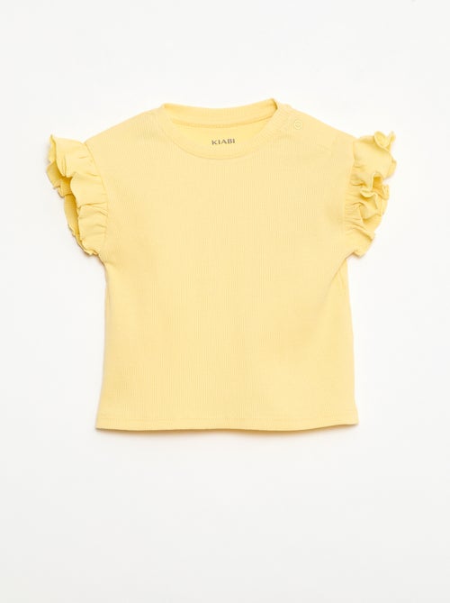 T-shirt a costine con maniche corte a volant - Kiabi