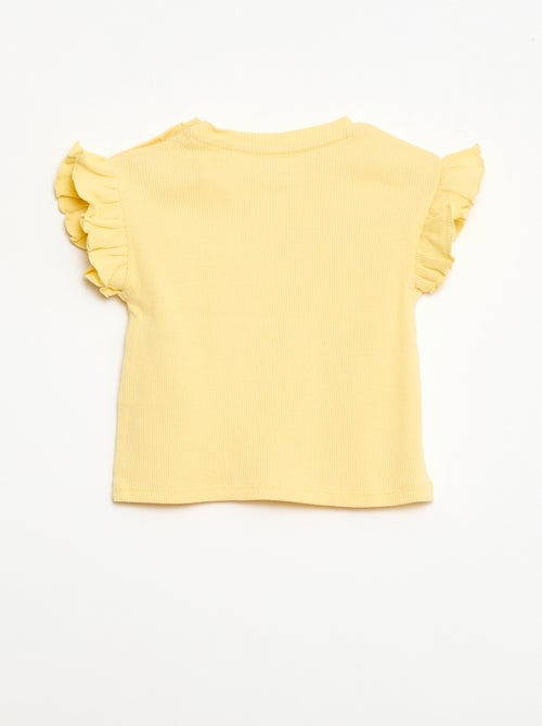 T-shirt a costine con maniche corte a volant - Kiabi