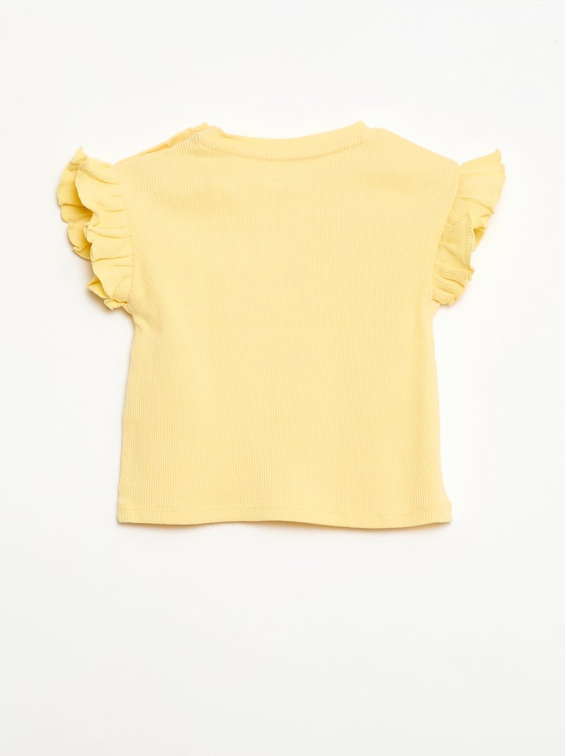 T-shirt a costine con maniche corte a volant Giallo - Kiabi