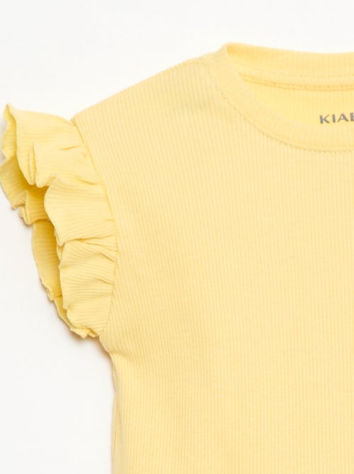 T-shirt a costine con maniche corte a volant - Kiabi