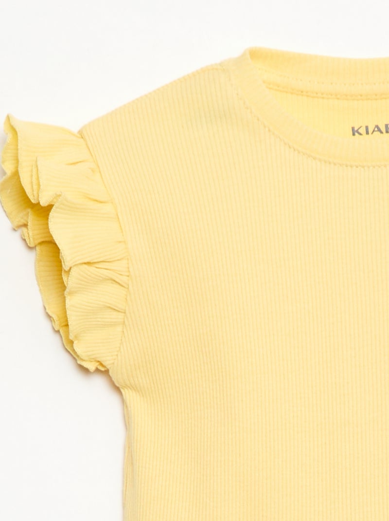T-shirt a costine con maniche corte a volant Giallo - Kiabi
