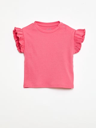 T-shirt a costine con maniche corte a volant