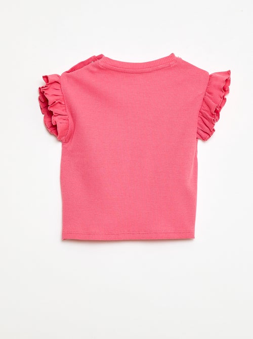 T-shirt a costine con maniche corte a volant - Kiabi